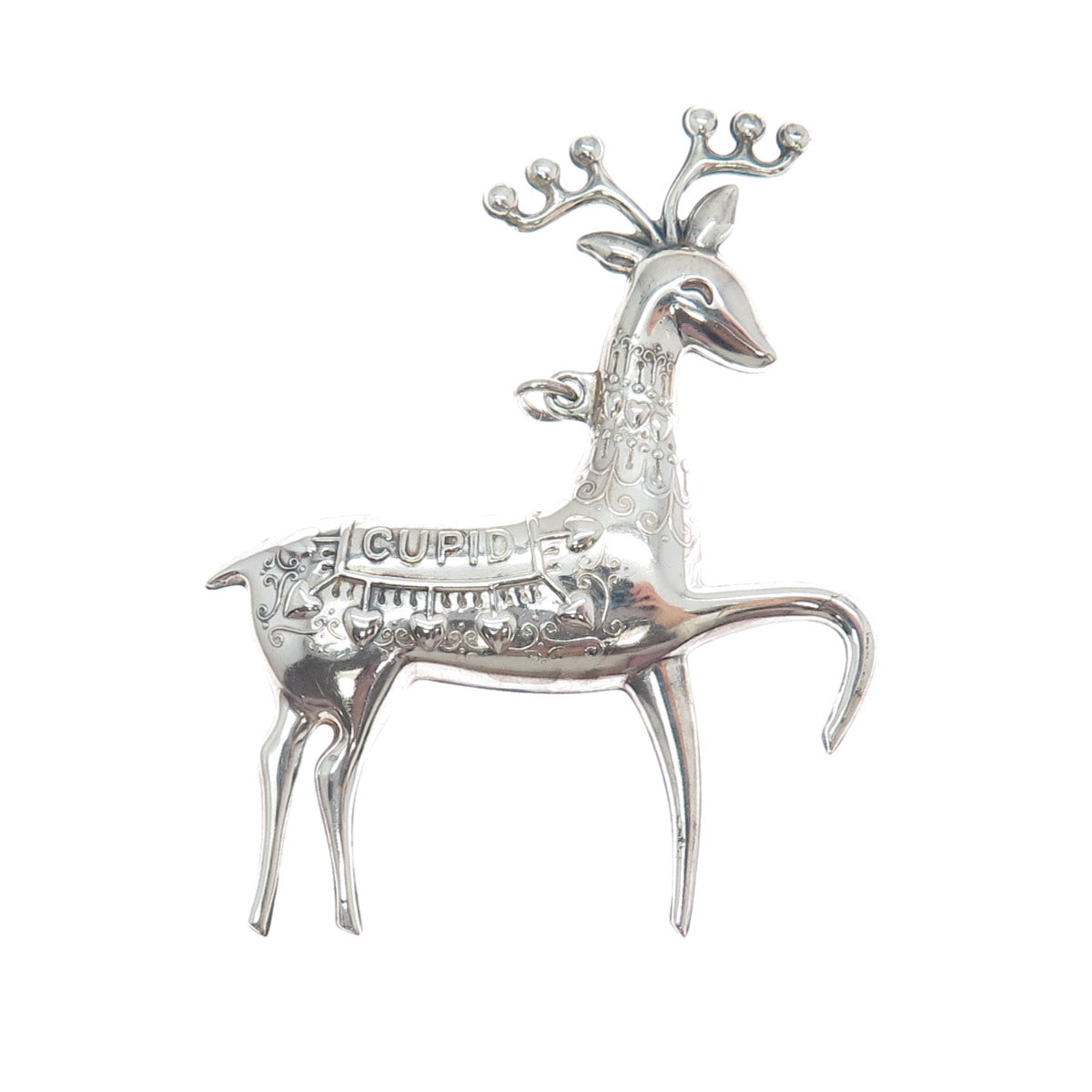 ONEIDA 925 Sterling Silver Vintage 1974 Cupid Deer Pin Brooch / Pendant