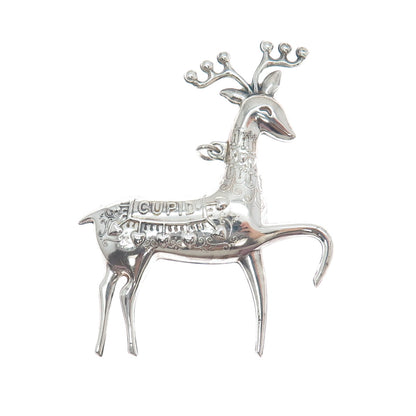 ONEIDA 925 Sterling Silver Vintage 1974 Cupid Deer Pin Brooch / Pendant