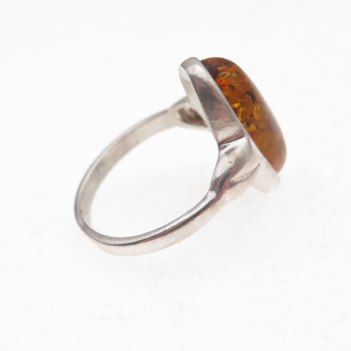 925 Sterling Silver Vintage Real Amber Modernist Oxidized Ring Size 5.75