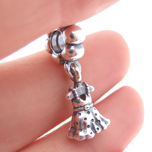 PANDORA 925 Sterling Silver Party Girl Dress Dangle Slide Charm