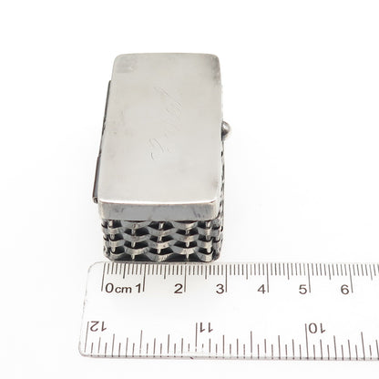 925 Sterling Silver Vintage Mexico Engraved Mesh Oxidized Pill / Snuff Box