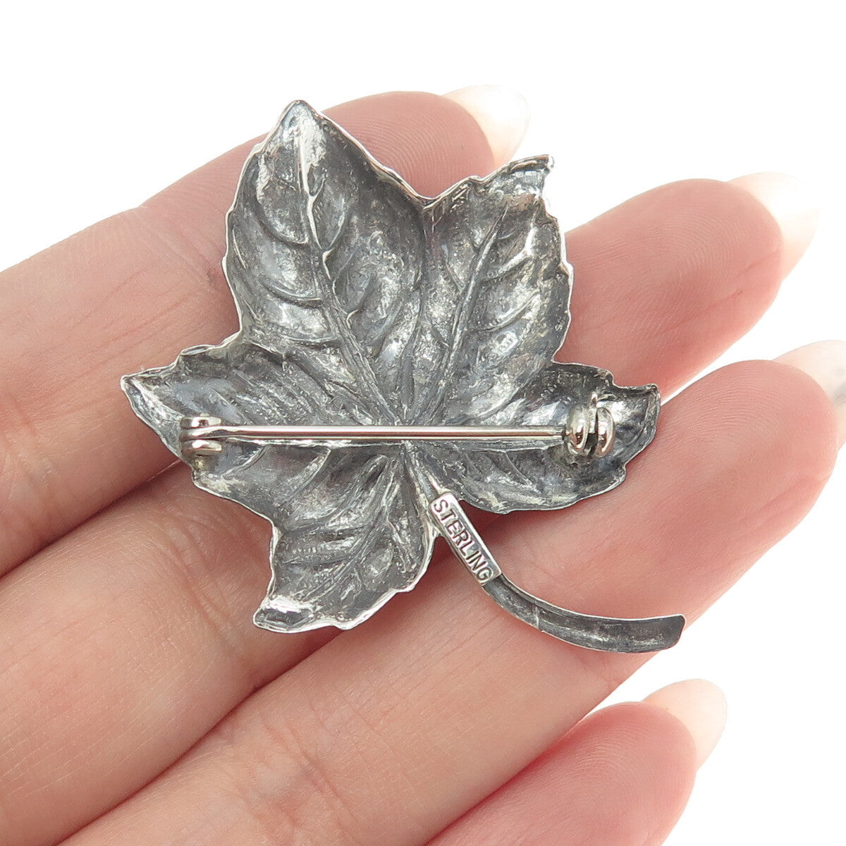 925 Sterling Silver Antique Art Deco Leaf Floral Pin Brooch