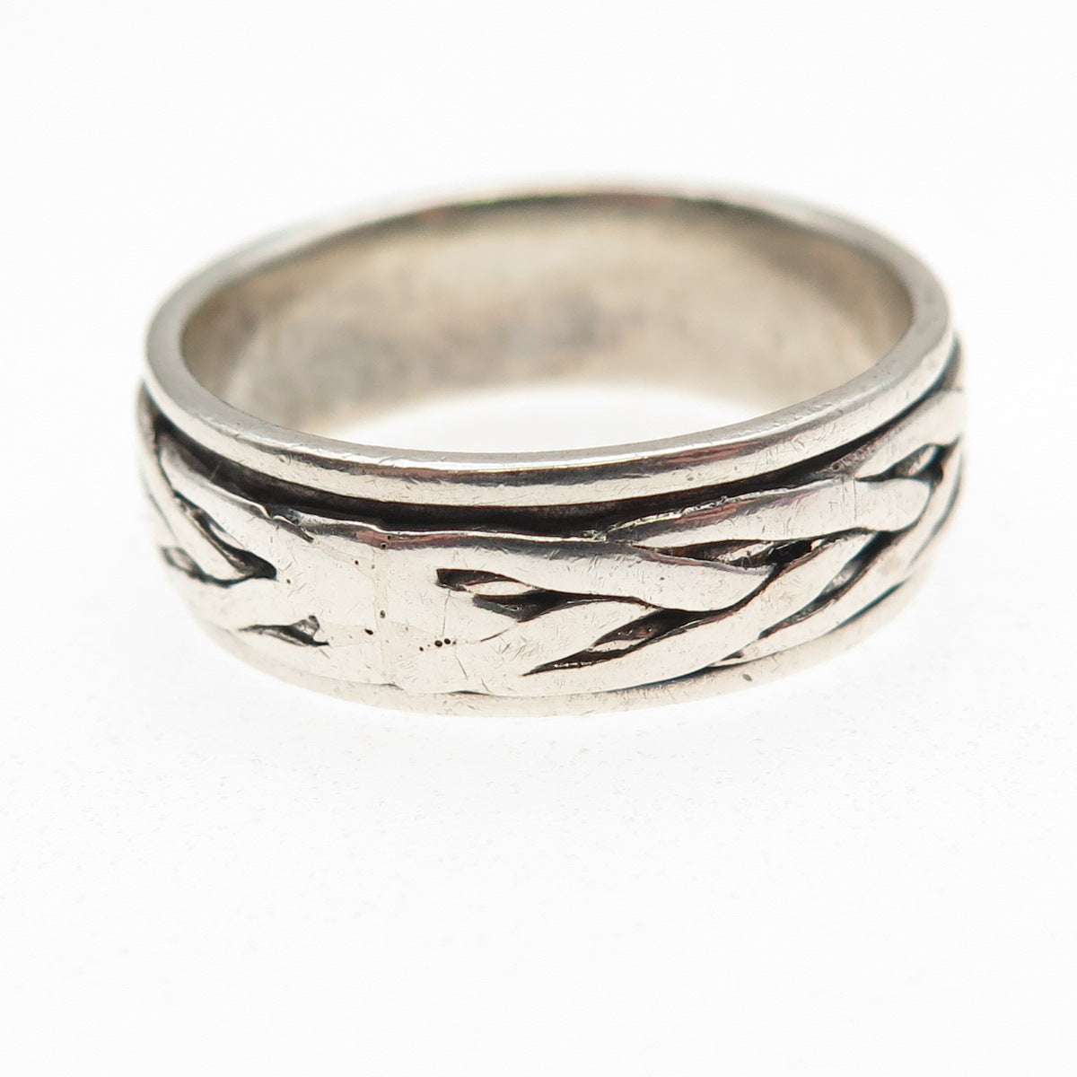 925 Sterling Silver Vintage Celtic Braided Rotating Band Ring Size 10.75