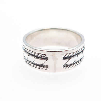 925 Sterling Silver Vintage Roped Oxidized Band Ring Size 8.75