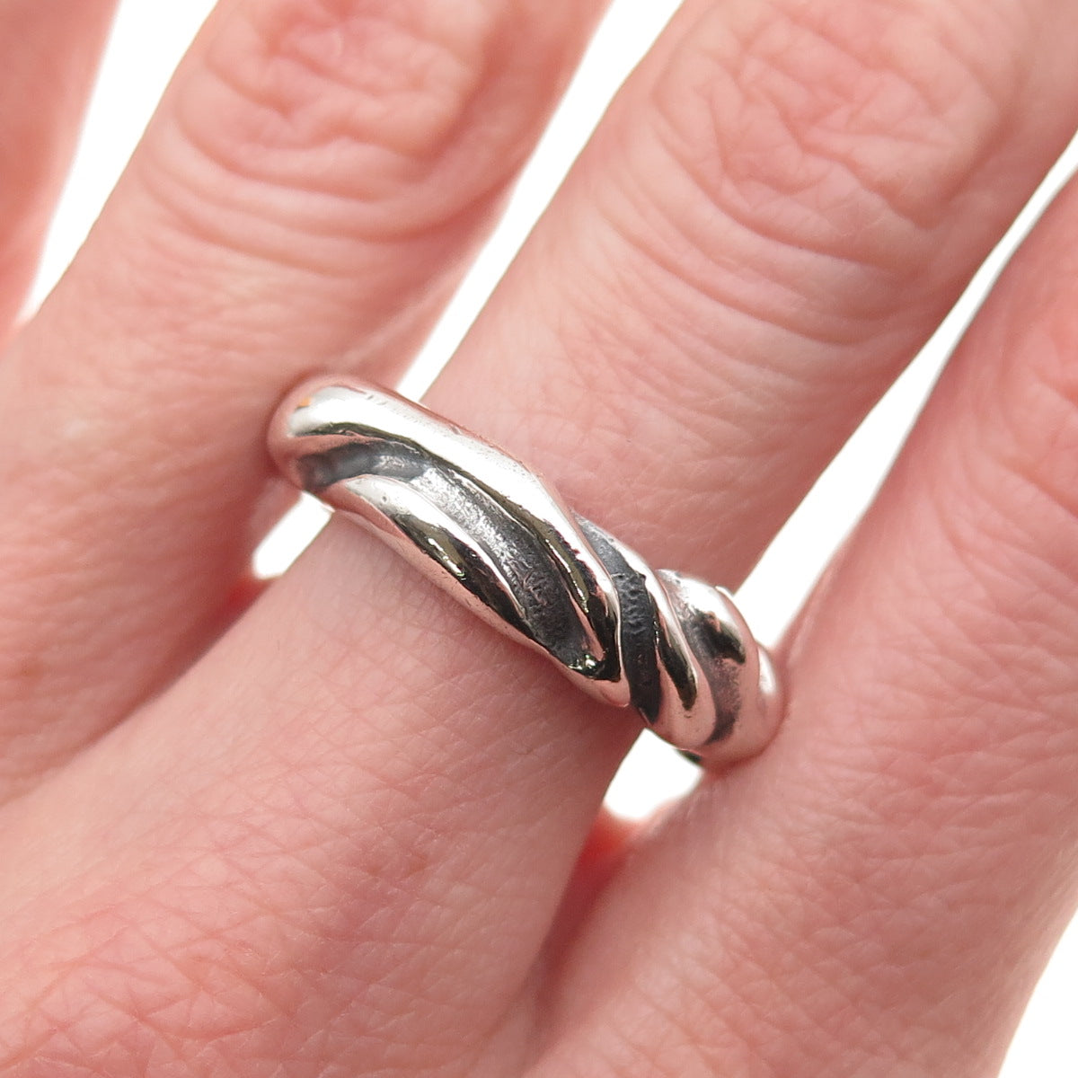 Laurent Leger 925 Sterling Silver Vintage Modernist Oxidized Band Ring Size 7.5