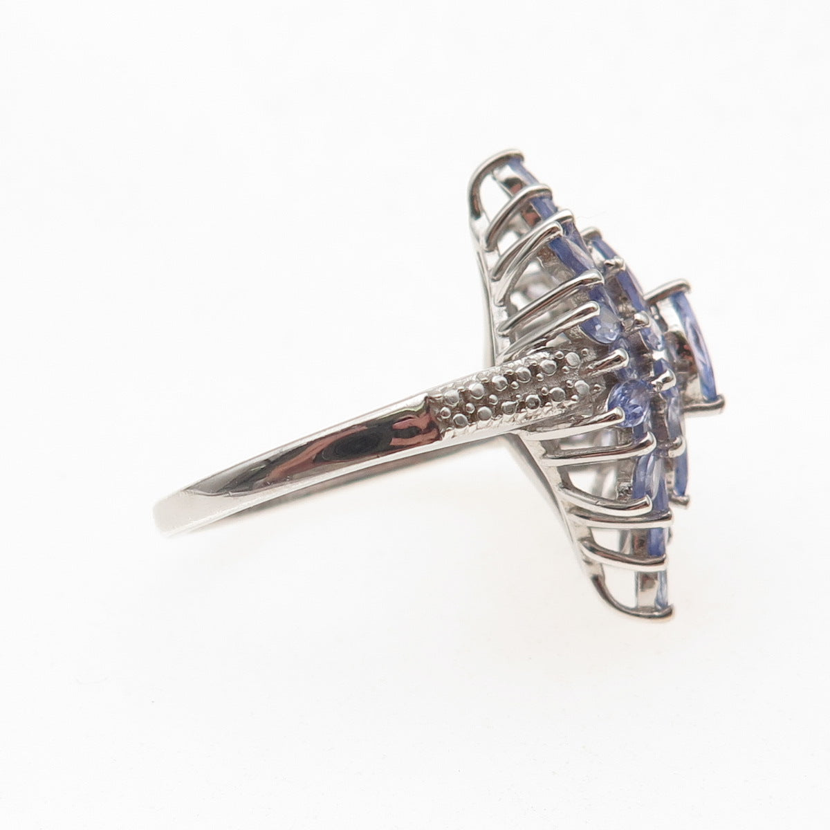 Chuck Clemency 925 Sterling Silver Real Marquise-Cut Tanzanite Ring Size 8