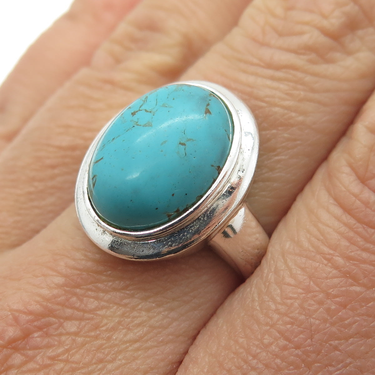 925 Sterling Silver Vintage Real Lone Mountain Turquoise Ring Size 8