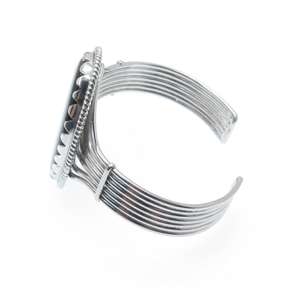 TAHARA 925 Sterling Silver Vintage Real Black Agate Adjustable Bracelet 7.75"