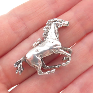 925 Sterling Silver Vintage Wild Horse Oxidized 3D Charm Pendant