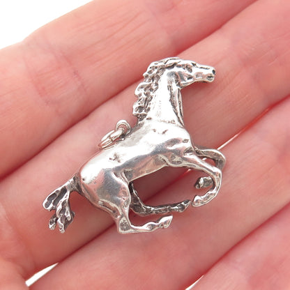 925 Sterling Silver Vintage Wild Horse Oxidized 3D Charm Pendant