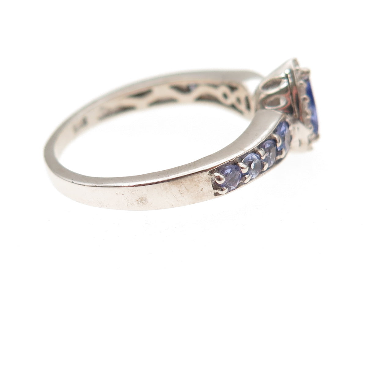 Chuck Clemency 925 Sterling Silver Real Tanzanite & White Topaz Ring Size 8.25