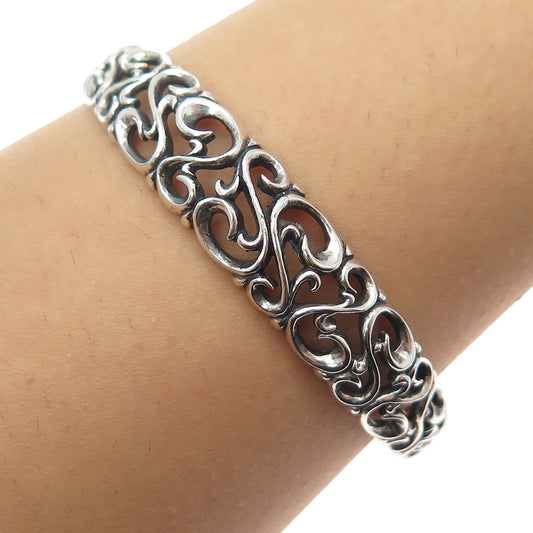 KABANA 925 Sterling Silver Vintage Swirl Oxidized Adjustable Cuff Bracelet 6.75"