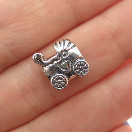 PANDORA 925 Sterling Silver Baby Carriage / Stroller Slide Bead Charm