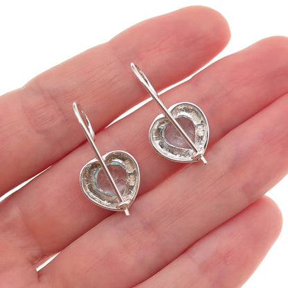 925 Sterling Silver Vintage Real Blue Topaz Heart Earrings
