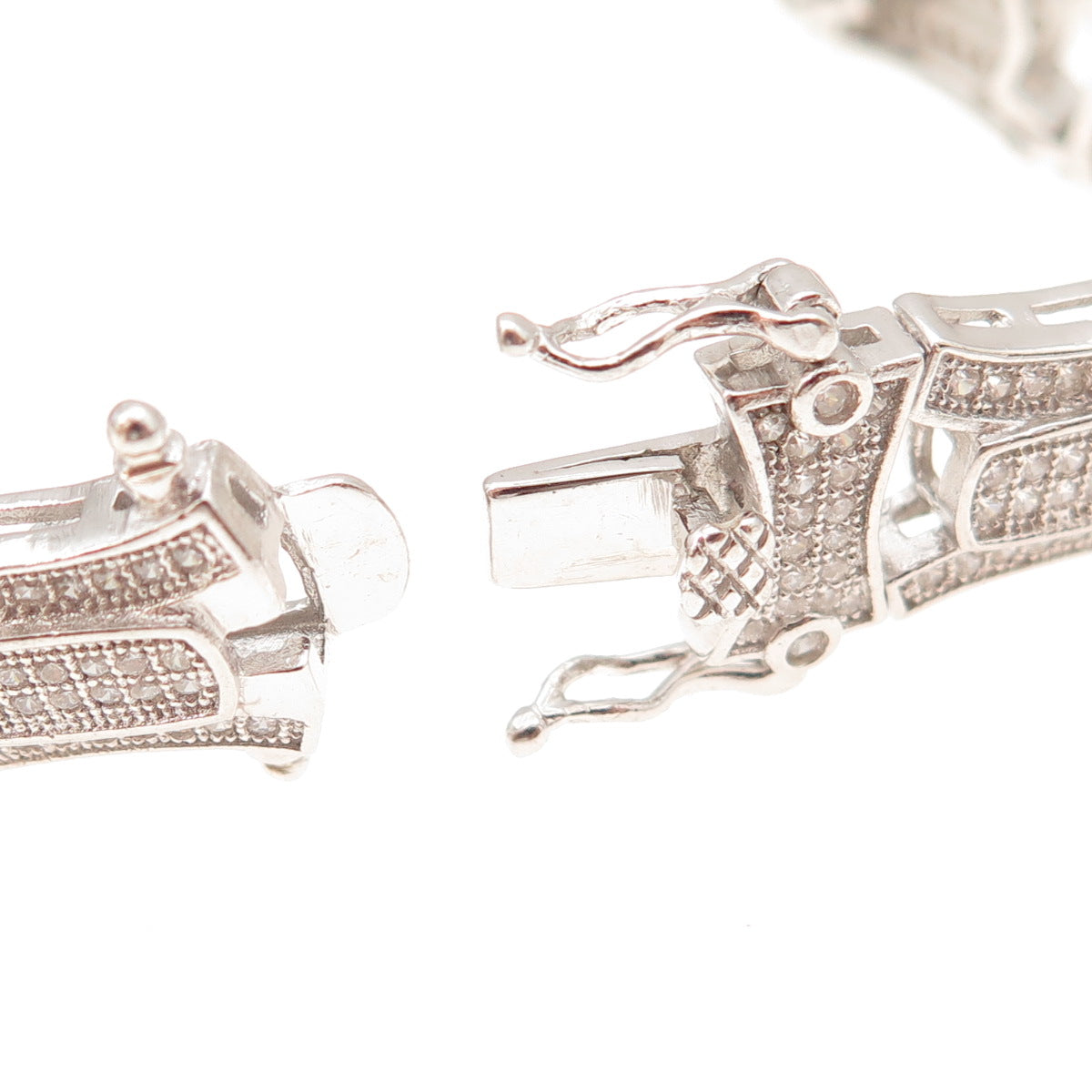 925 Sterling Silver Round-Cut C Z Panel Link Bracelet 8.5"
