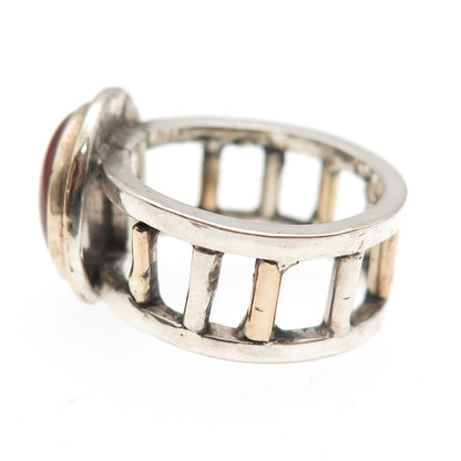 Vaubel Sterling Silver 14K Gold Vintage Real Carnelian Modernist Ring Size 5.25