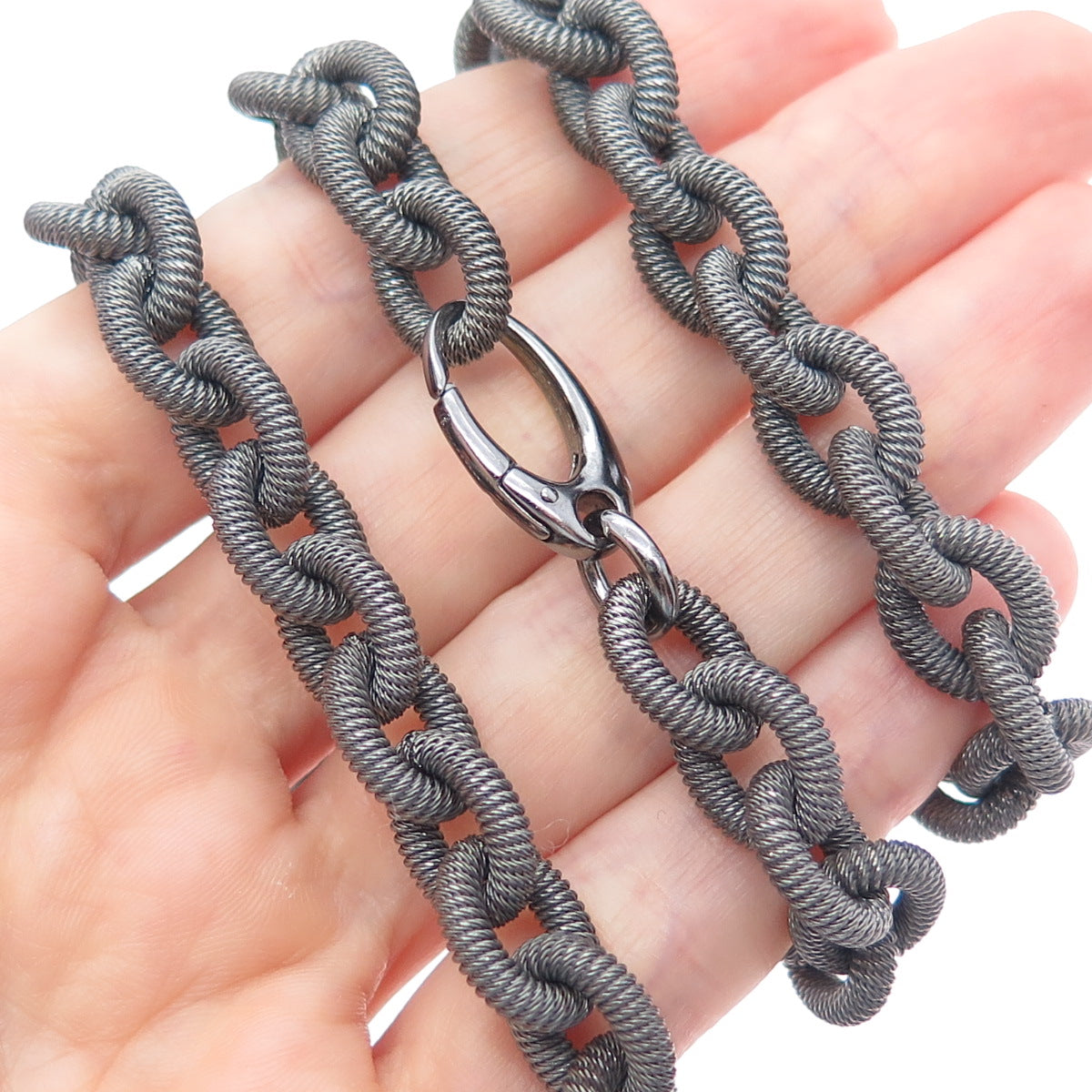 925 Sterling Silver Black Rhodium Vintage Real Diamond Pearl Chain Necklace 32"