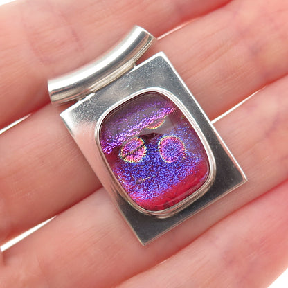 H & BJ Mackie 925 Sterling Silver Vintage Dichroic Glass Modernist Slide Pendant