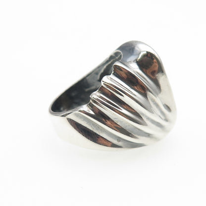 925 Sterling Silver Vintage Mexico Modernist Wavy Dome Oxidized Ring Size 7.5