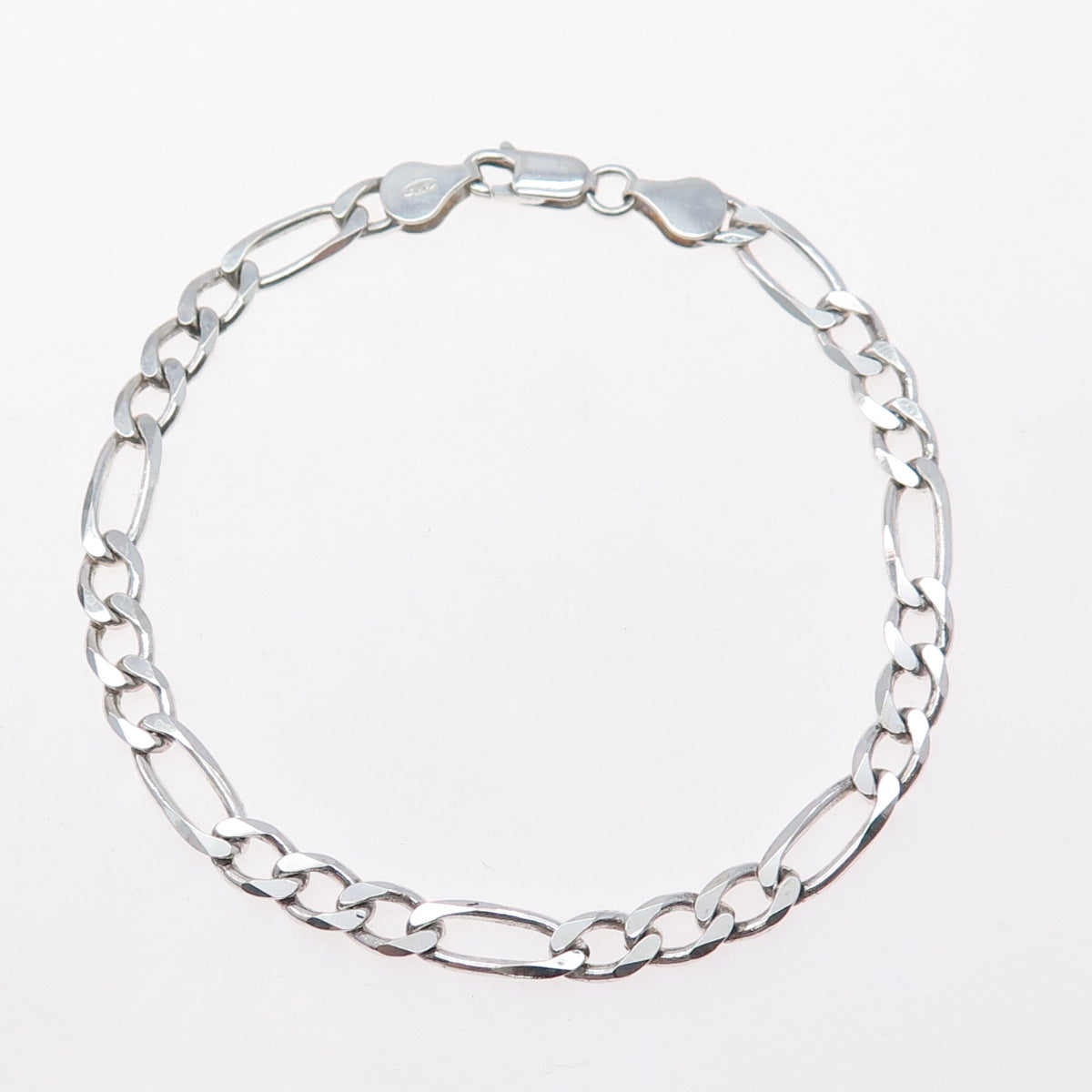 925 Sterling Silver Vintage Italy Figaro Link Bracelet 8"