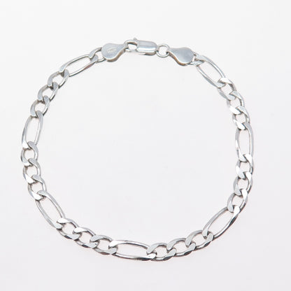 925 Sterling Silver Vintage Italy Figaro Link Bracelet 8"
