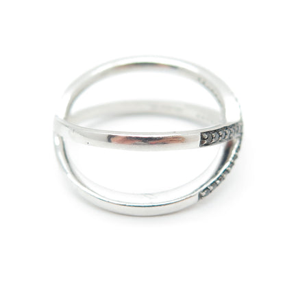 925 Sterling Silver Real Round-Cut Black Diamond Crisscross Ring Size 7.75