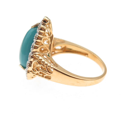 925 Sterling Gold Plated Real Sleeping Beauty Turquoise & Topaz Ring Size 8.25