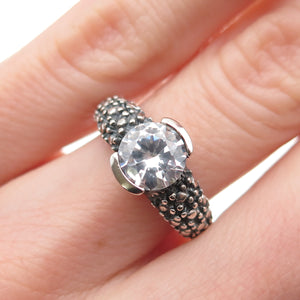 925 Sterling Silver Vintage Round-Cut C Z Oxidized Ring Size 5.25