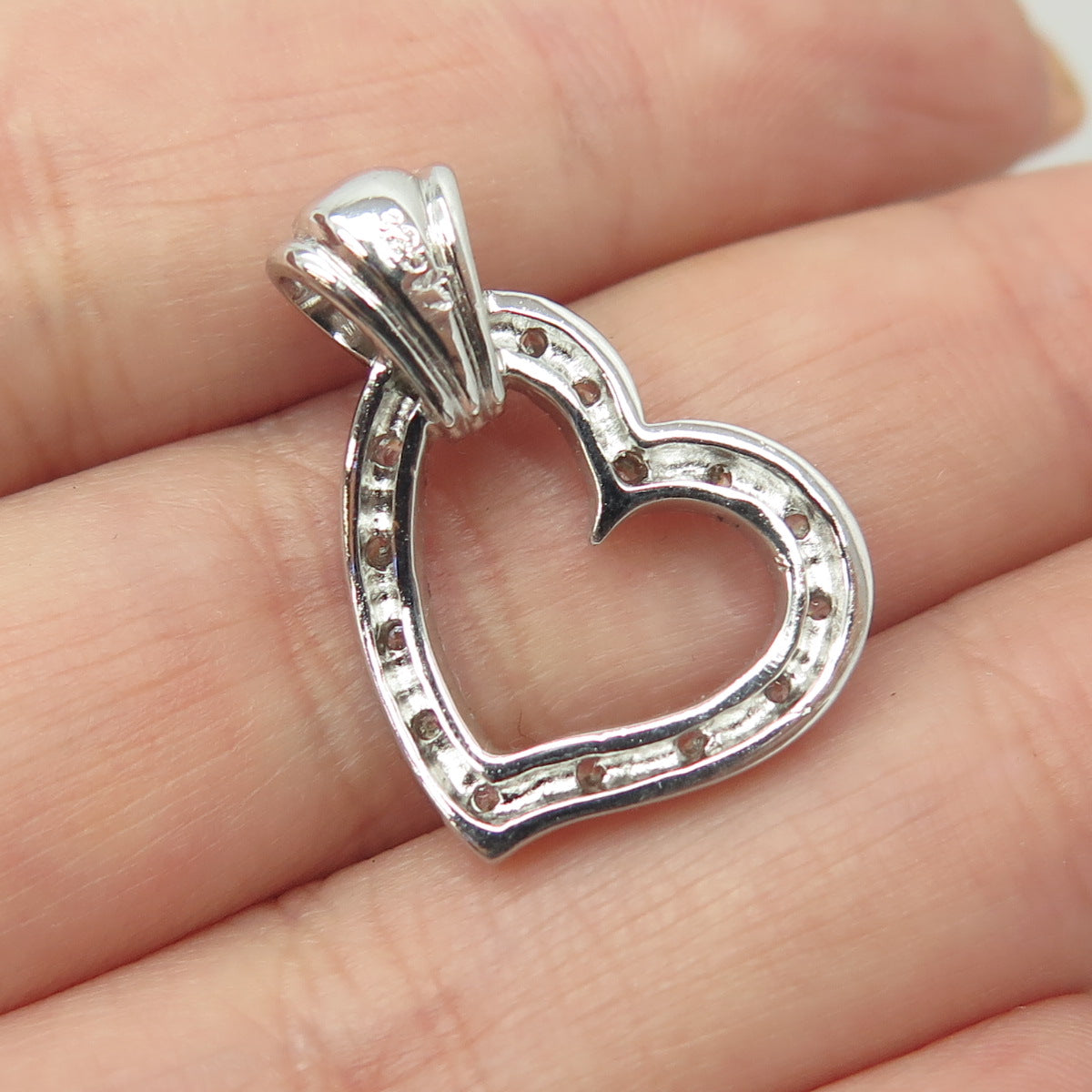 925 Sterling Silver Round-Cut White C Z Open Heart Pendant