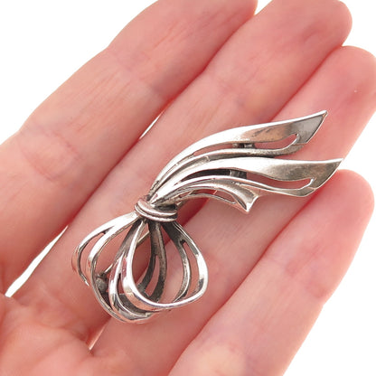 Beau 925 Sterling Silver Vintage Modernist Ribbon Oxidized Pin Brooch