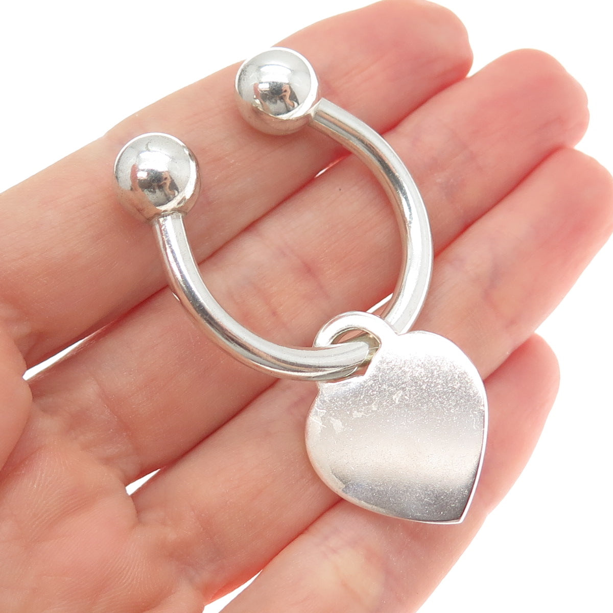 TIFFANY & CO. 925 Sterling Silver Vintage 2001 Heart Tag Screw Ball Key Ring