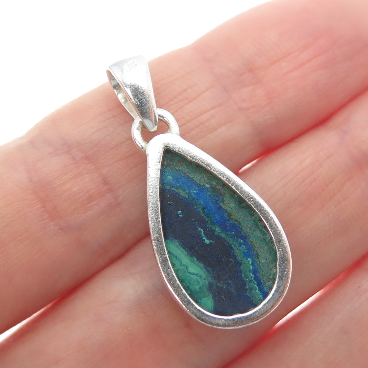 925 Sterling Silver Vintage Real Chrysocolla Teardrop Charm Pendant