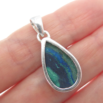 925 Sterling Silver Vintage Real Chrysocolla Teardrop Charm Pendant