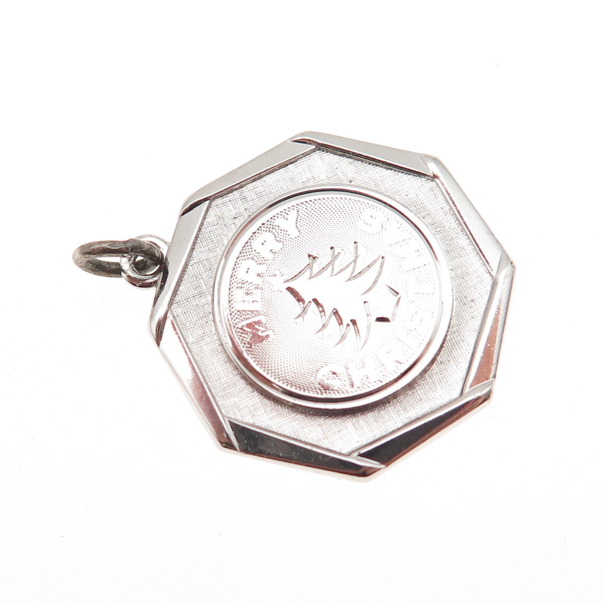 925 Sterling Silver Vintage Engraved Merry Christmas Charm Pendant