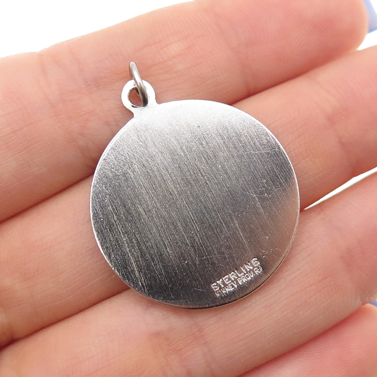 KENNEY 925 Sterling Silver Vintage Symbol Round Tag Charm Pendant