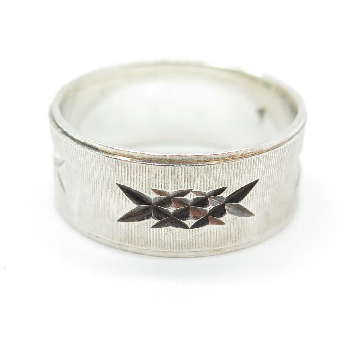 925 Sterling Silver Vintage Diamond-Cut "X" Shape Band Ring Size 8.5