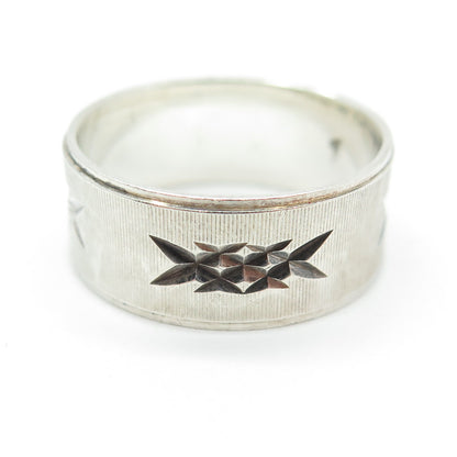 925 Sterling Silver Vintage Diamond-Cut "X" Shape Band Ring Size 8.5