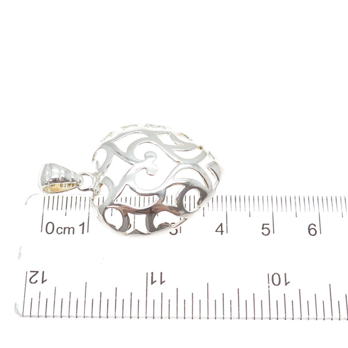925 Sterling Silver Vintage Italy Ornate Heart Charm Pendant