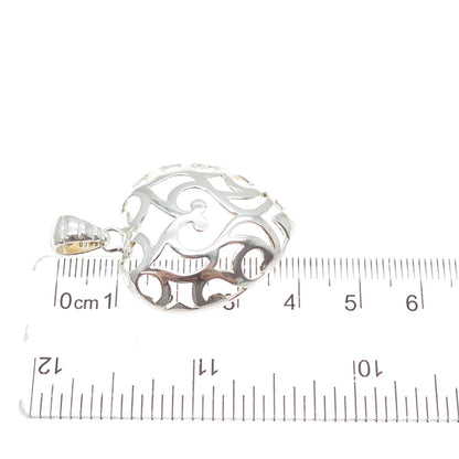 925 Sterling Silver Vintage Italy Ornate Heart Charm Pendant