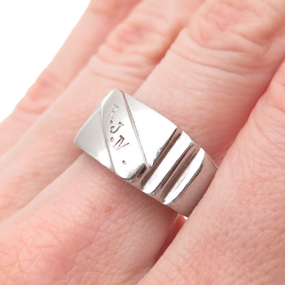 Silver-Tone Antique Art Deco Engraved RJM Signet Ring Size 9.75