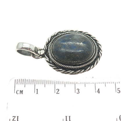 925 Sterling Silver Vintage Real Cabochon Lapis Lazuli Roped Oxidized Pendant