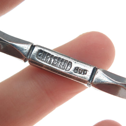 800 Silver Vintage Modernist Bamboo Oxidized Adjustable Cuff Bracelet 6.5"