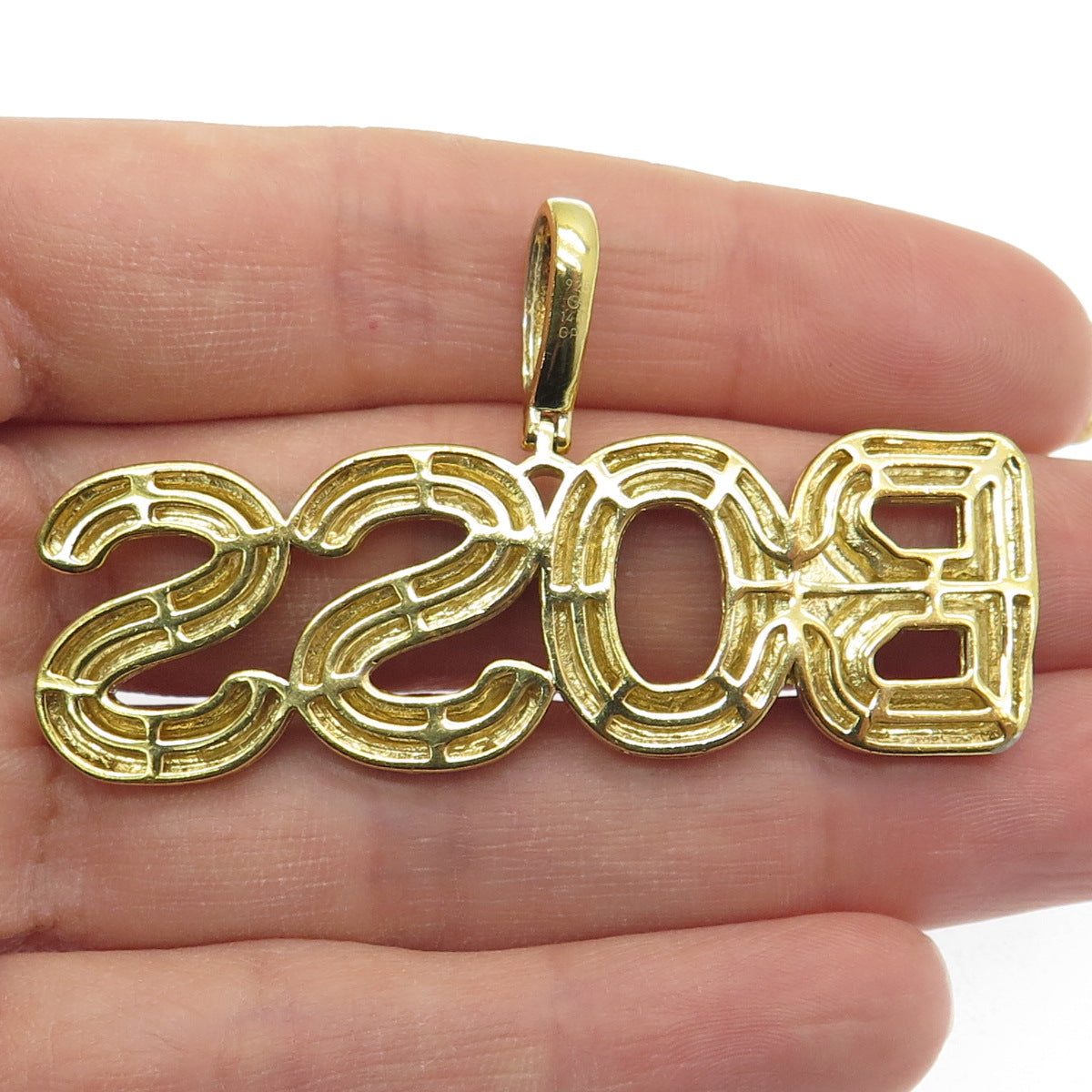 925 Sterling Silver & 14K Gold Plated Real Diamond Accent "Boss" Pendant