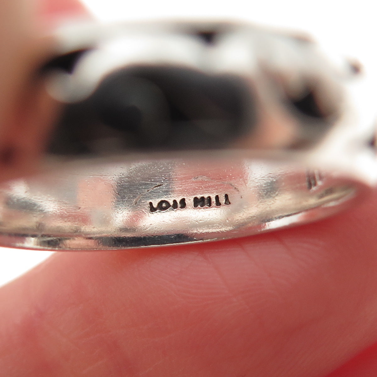 Lois Hill Sterling Silver Vintage Signature Scroll Oxidized Band Ring Size 9.25