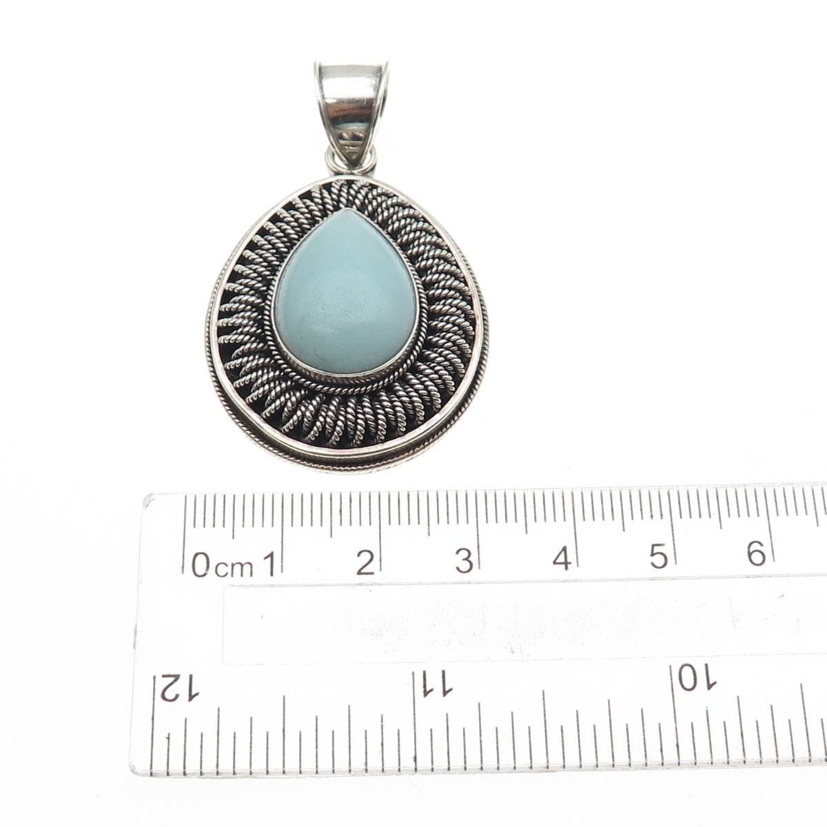 SUARTI BALI 925 Sterling Silver Vintage Real Larimar Teardrop Oxidized Pendant