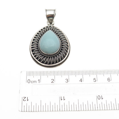 SUARTI BALI 925 Sterling Silver Vintage Real Larimar Teardrop Oxidized Pendant