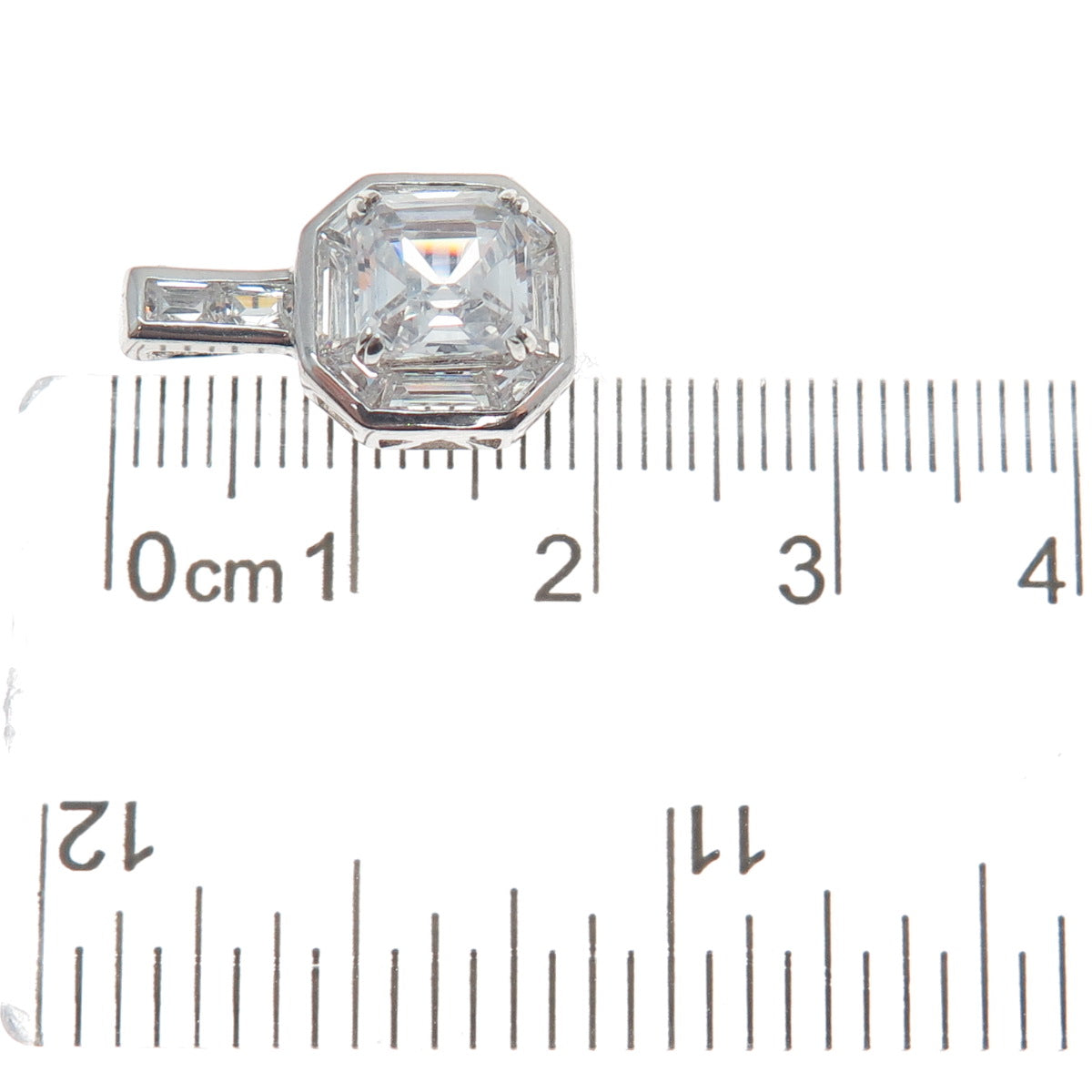 UNCAS 925 Sterling Silver Asscher & Tapered Baguette-Cut C Z Minimalist Pendant