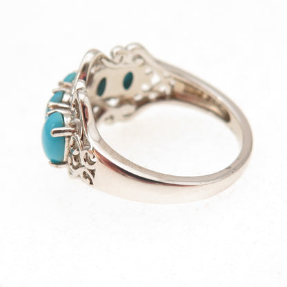 925 Sterling Silver Real Sleeping Beauty Turquoise Swirl Ring Size 8