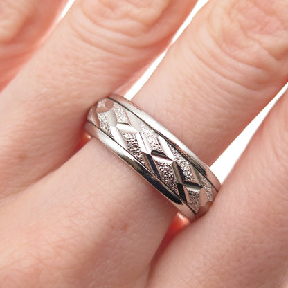 925 Sterling Silver Textured Rotating Band Ring Size 10