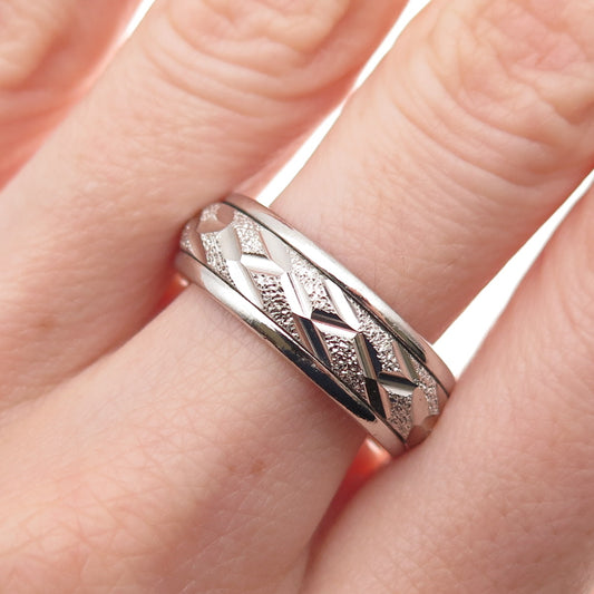 925 Sterling Silver Textured Rotating Band Ring Size 10